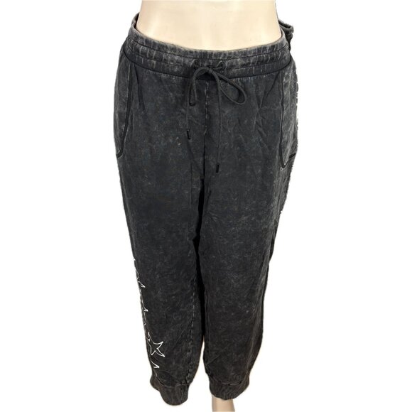 Lovesick +6 Black Acid Wash Drawstring Star Skeleton Bones Graphic Jogger Pants - Picture 2 of 7